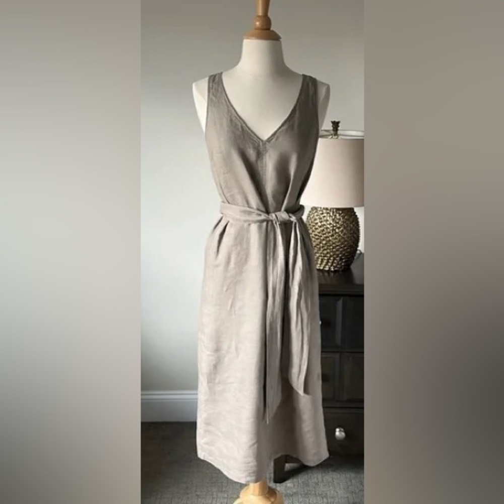 Adrienne Vittadini linen dress with tie waist - olive green - XS